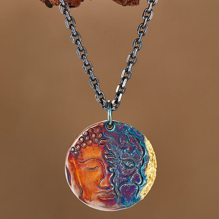 Collana con ciondolo a forma Buddha Stones in argento sterling 999 e oro 24K, metà demone e metà Buddha, con compassione - image 2