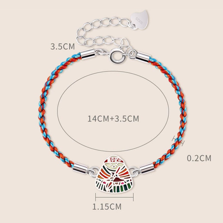 Braccialetto artigianale multicolore con motivo Zongzi in argento sterling 925 Buddha Stones