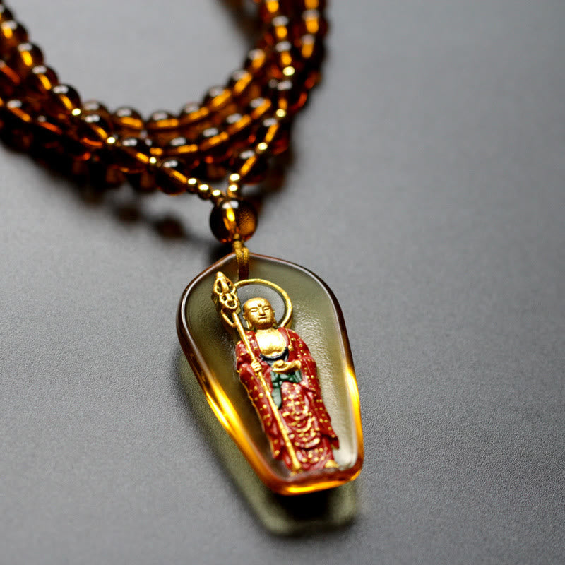Buddha Stones Collana con ciondolo amuleto della compassione di cristallo Buddha Ksitigarbha Liuli - image 2