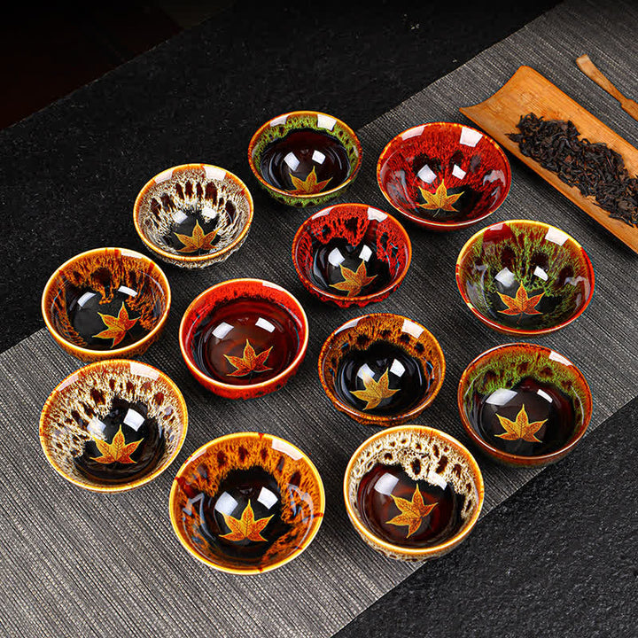 Buddha Stones Foglia d'acero Tazza da tè in ceramica colorata Tazze da tè per la casa