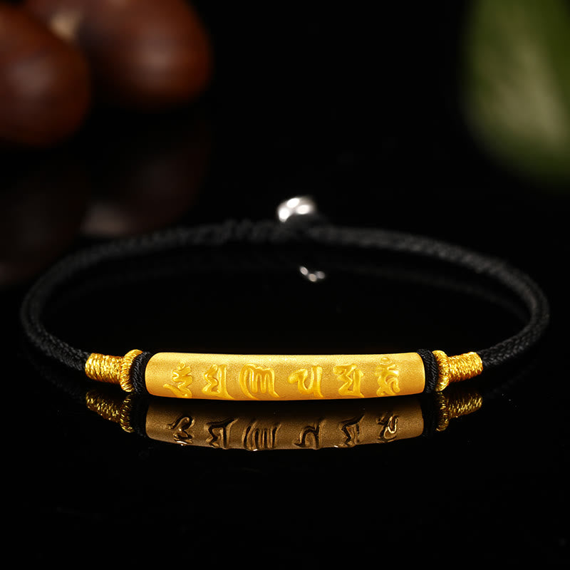 Buddha Stones Tibetano 999 Oro Om Mani Padme Hum Braccialetto di coppia intrecciato a mano con nodo della pace a otto fili e fortuna