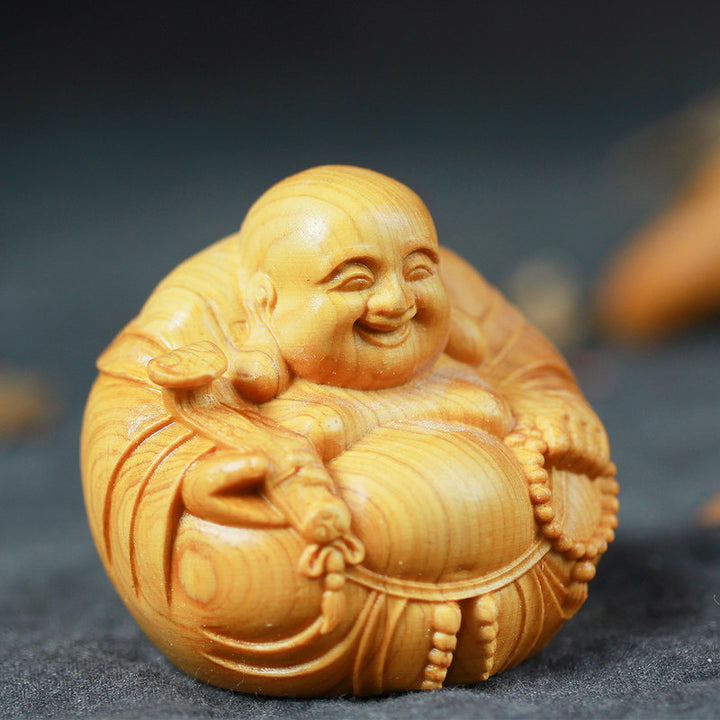 Buddha Stones Buddha che ride Bosso Compassione Decorazione per la casa e l'auto