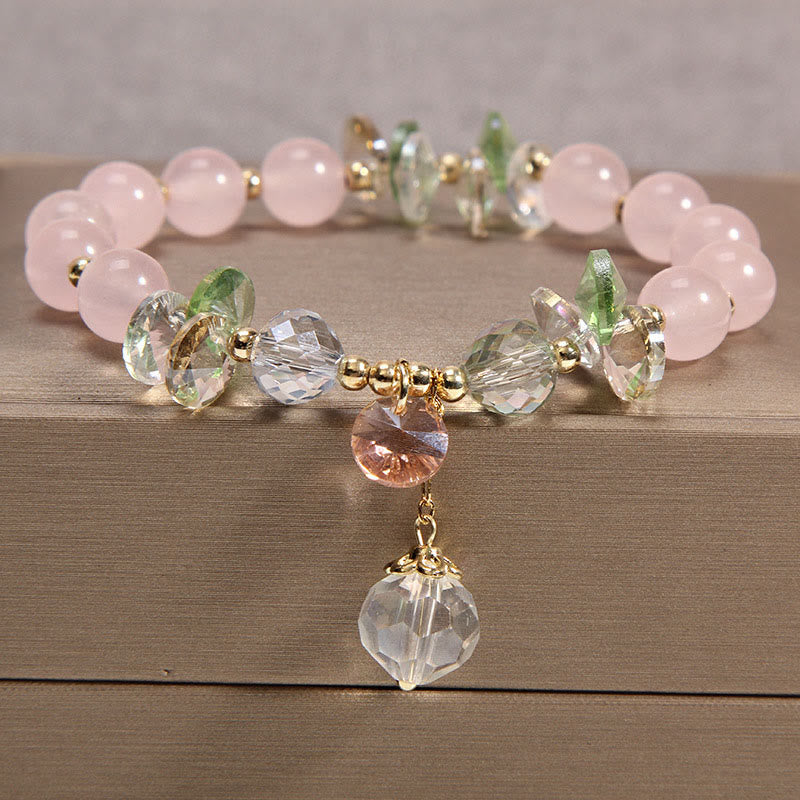 Braccialetto con ciondolo di pace in cristallo rosa con occhio di gatto Buddha Stones - Cristallo rosa - image 1