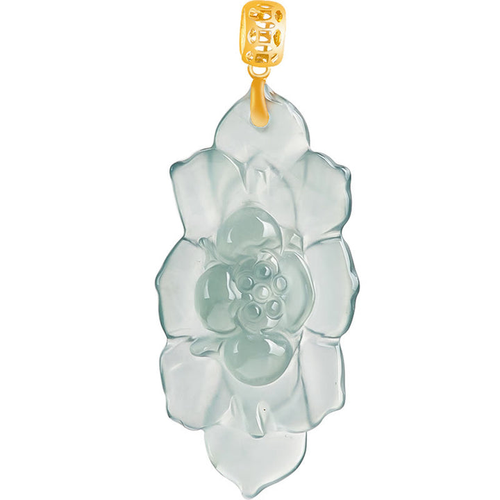 Collana con ciondolo della prosperità con motivo a loto in giada naturale in oro 18 carati Buddha Stones - image 10