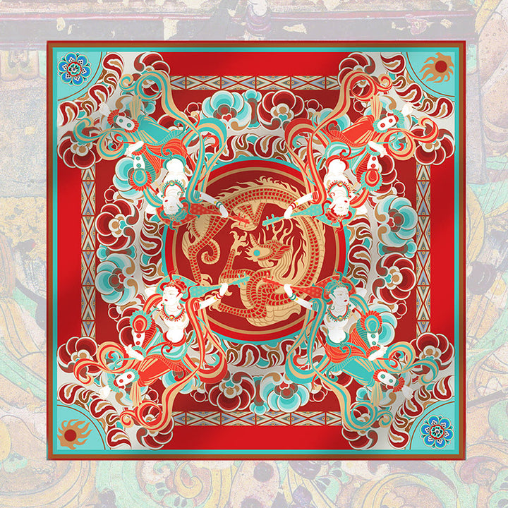 Buddha Stones Dunhuang Rebound Pipa Flying Frescoes Sciarpa in seta di gelso al 100% Scialle Dunhuang di qualità premium 6A