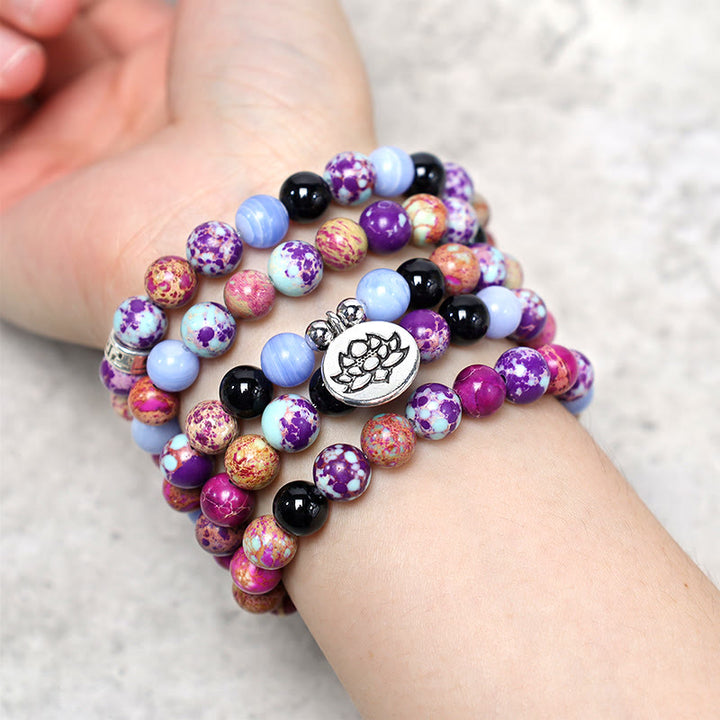 Buddha Stones naturali viola Miano vera pietra di loto Mala