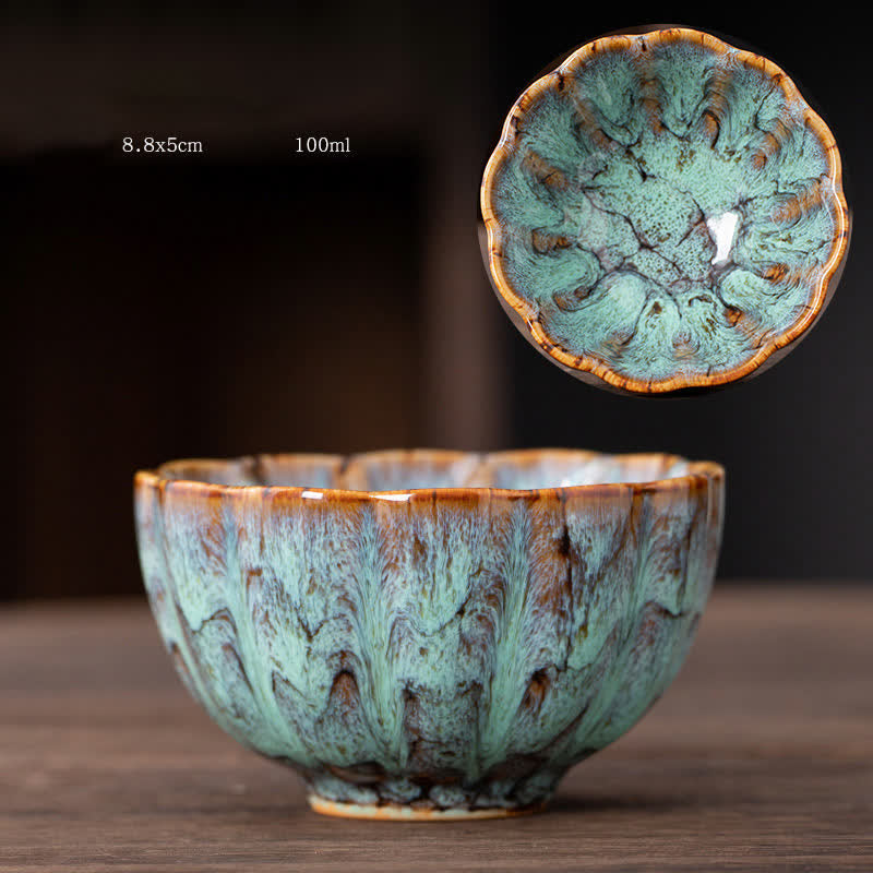 Buddha Stones Peach Blossom Pattern Tazza da tè in ceramica Tazze da tè a forma di fiore
