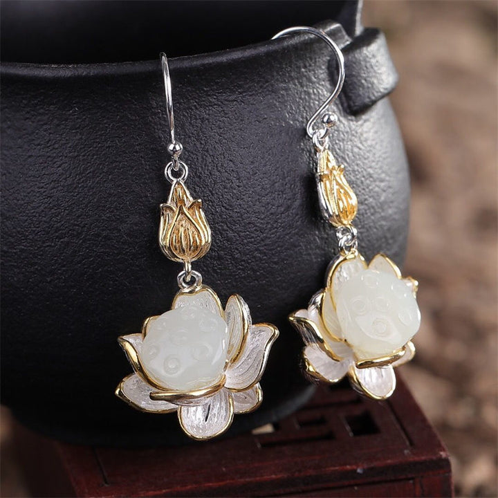 Orecchini pendenti Buddha Stones White Jade Protection Harmony