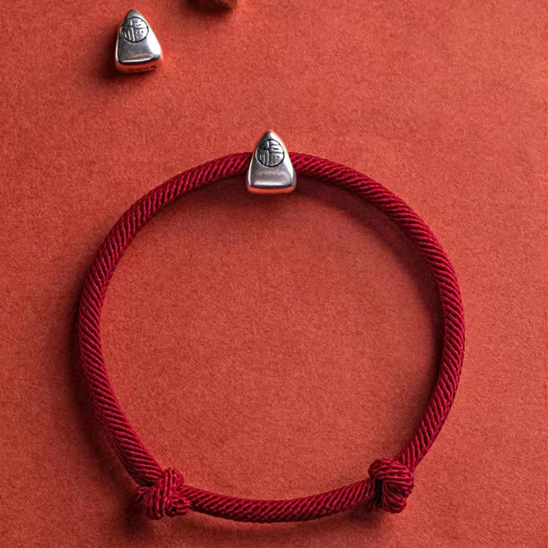 Bracciale intrecciato fatto a mano con carattere Fu in argento sterling 925 Buddha Stones