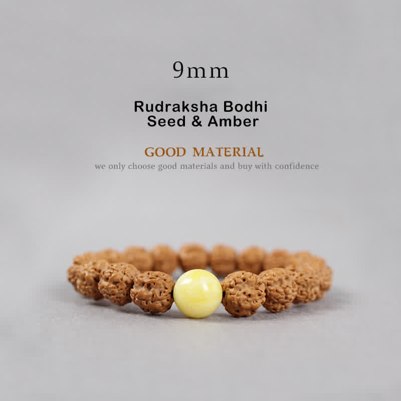 Buddha Stones Tibet Rudraksha Bodhi Seed Dzi Bead Ambra Turchese Bracciale della Ricchezza - 9 mm - Seme di Rudraksha Bodhi e ambra - image 2
