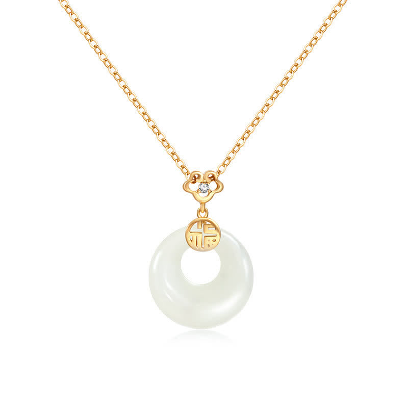 Collana Buddha Stones in giada bianca con fibbia della pace, benedizioni e fortuna