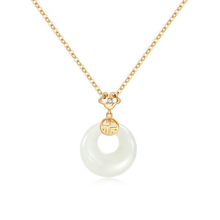 Collana Buddha Stones in giada bianca con fibbia della pace, benedizioni e fortuna