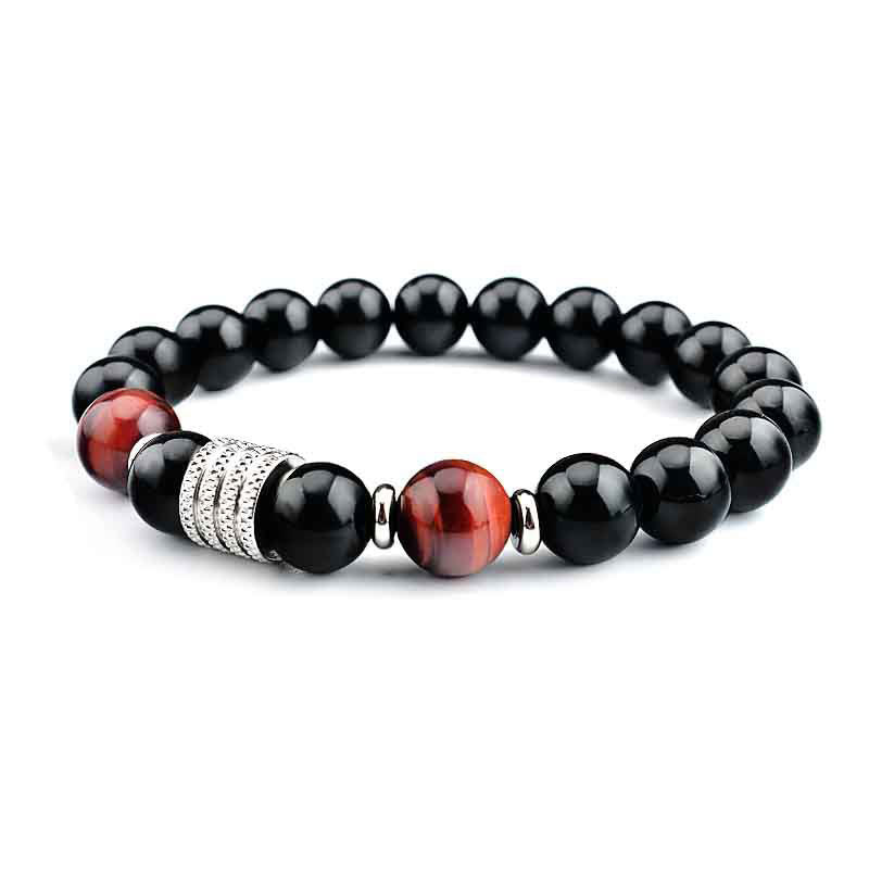 Bracciale Buddha Stones in ossidiana nera naturale con occhio di tigre e forza - Ossidiana nera e occhio di tigre rosso - Cordino elastico (circonferenza del polso: 17 cm) - image 9
