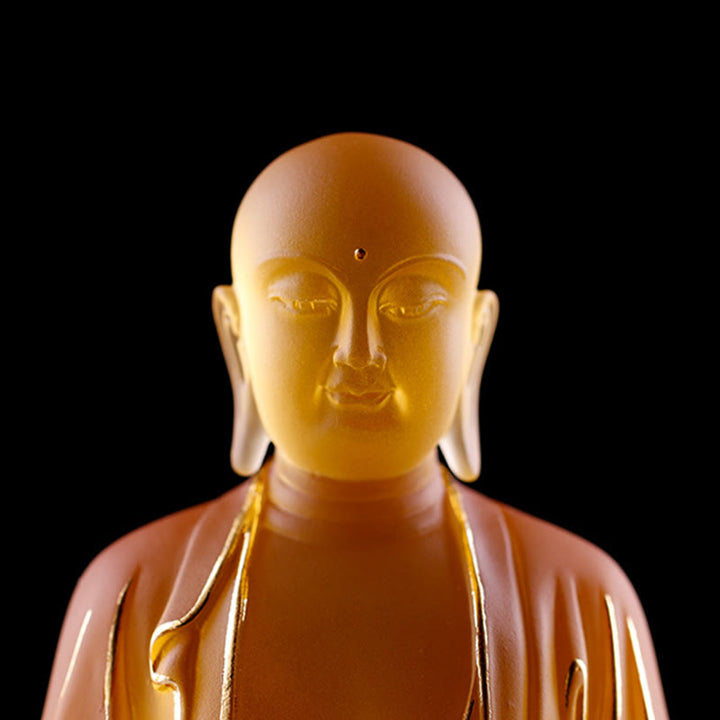 Buddha Stones fatte a mano Ksitigarbha Bodhisattva Figurina Liuli Cristallo Pezzo d'arte Statua della serenità Decorazione per la casa