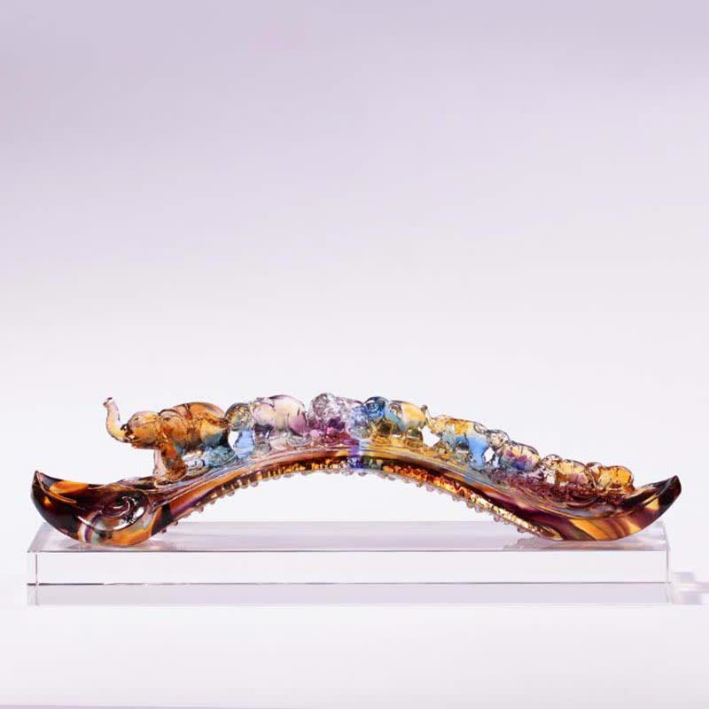 Pezzo d'arte in cristallo Liuli Ruyi fatto a mano, decorazione per la casa con elefante e base in cristallo - image 0