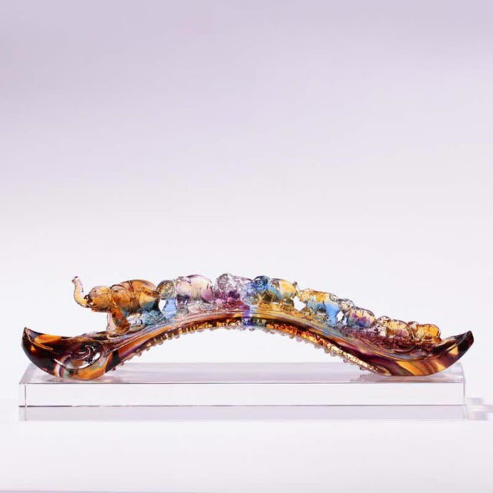 Pezzo d'arte in cristallo Liuli Ruyi fatto a mano, decorazione per la casa con elefante e base in cristallo - image 0