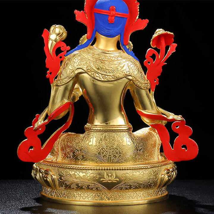 Decorazione statua in rame placcato oro Bodhisattva Tara verde protezione