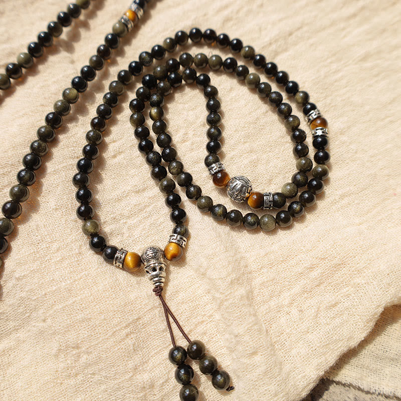 Collana con braccialetto energetico in ossidiana dorata