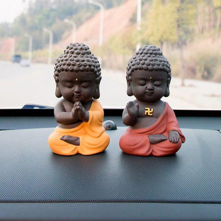 Buddha Stones Piccolo Buddha Serenity Argilla Viola Decorazione della scrivania di casa - image 25