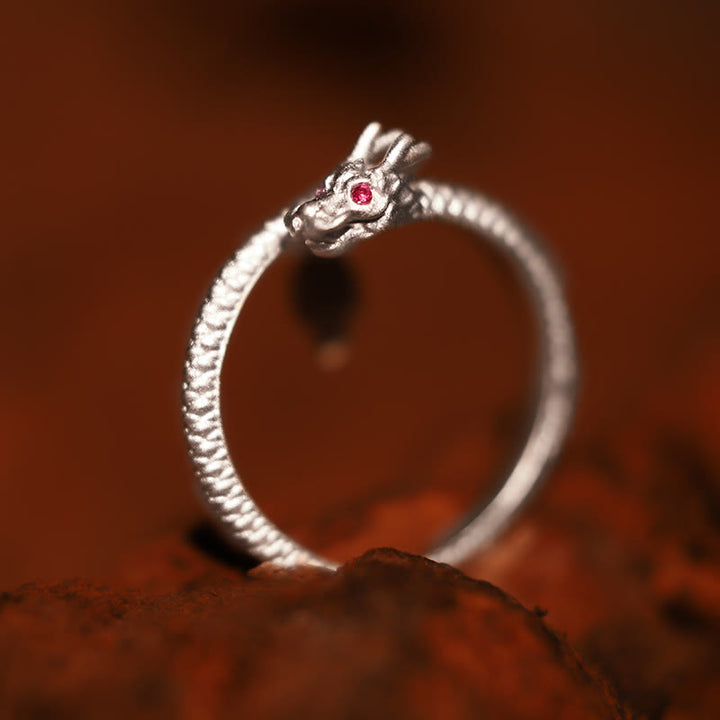 Anello regolabile in argento sterling 925 Buddha Stones, vintage, anno del drago, protezione della fortuna e della forza