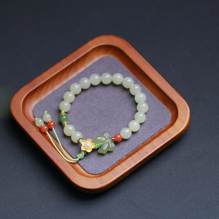 Bracciale Buddha Stones 925 Sterling Silver Jade Luck Flower Butterfly