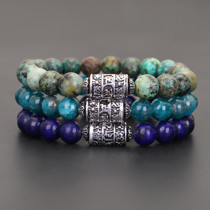 Buddha Stones Lazurite naturale Pietersite Unakite Om Mani Padme Hum Bead Braccialetto positivo