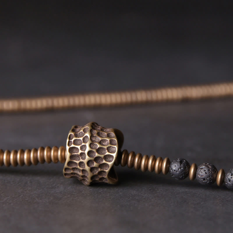 Braccialetto multistrato in pietra lavica vintage Buddha Stones Copper Healing