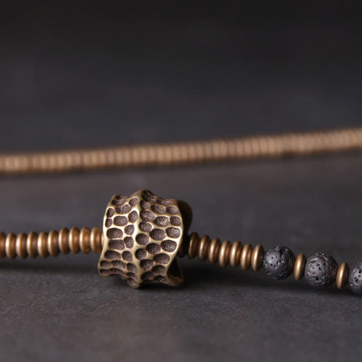 Braccialetto multistrato in pietra lavica vintage Buddha Stones Copper Healing
