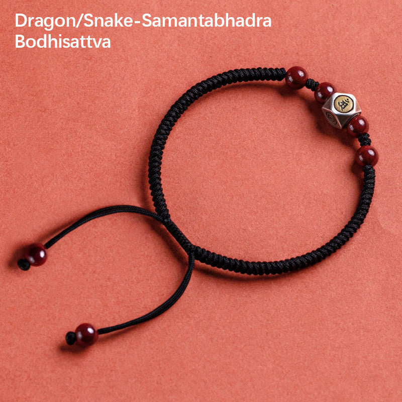 Bracciale Buddha Stones 925 Sterling Silver Zodiaco Cinese Buddha Natale Cinabro Calma - Drago/Serpente-Samantabhadra Bodhisattva - Nero (circonferenza polso 14-18 cm) - image 16