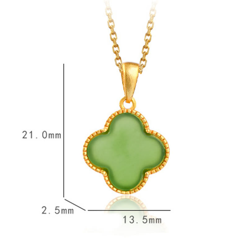 Collana con ciondolo a forma di quadrifoglio con Buddha Stones in argento sterling 925 e giada naturale di Hetian