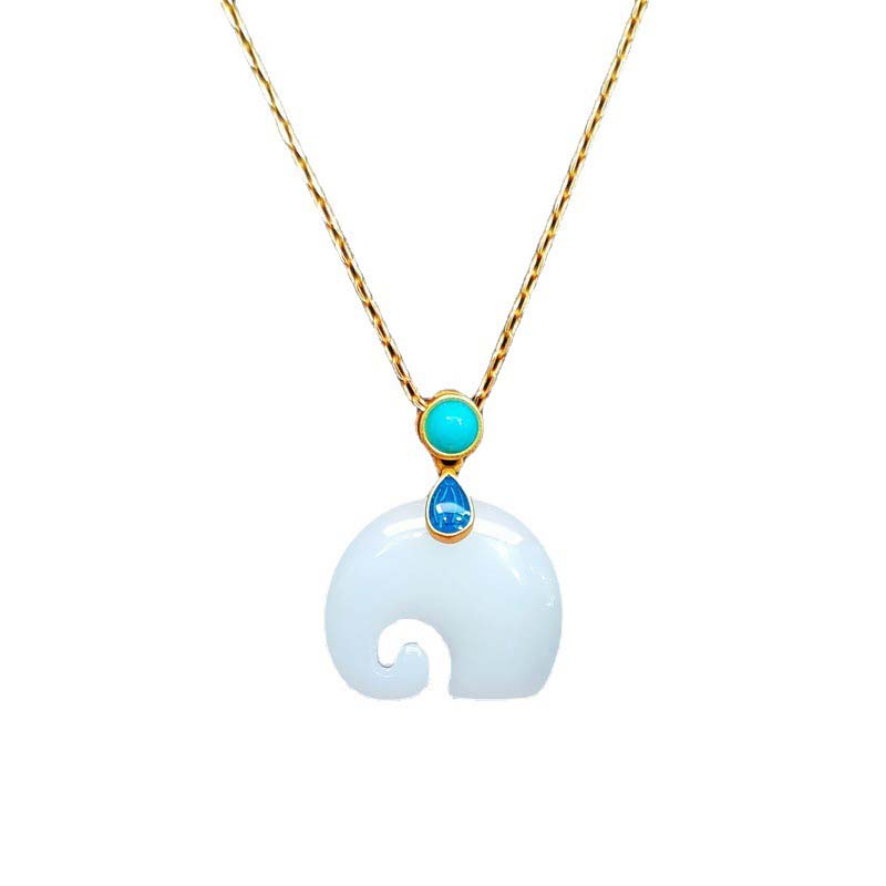 Collana con ciondolo portafortuna in giada bianca con Buddha Stones e elefante
