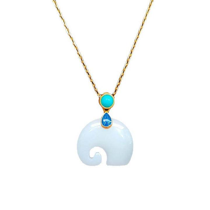 Collana con ciondolo portafortuna in giada bianca con Buddha Stones e elefante