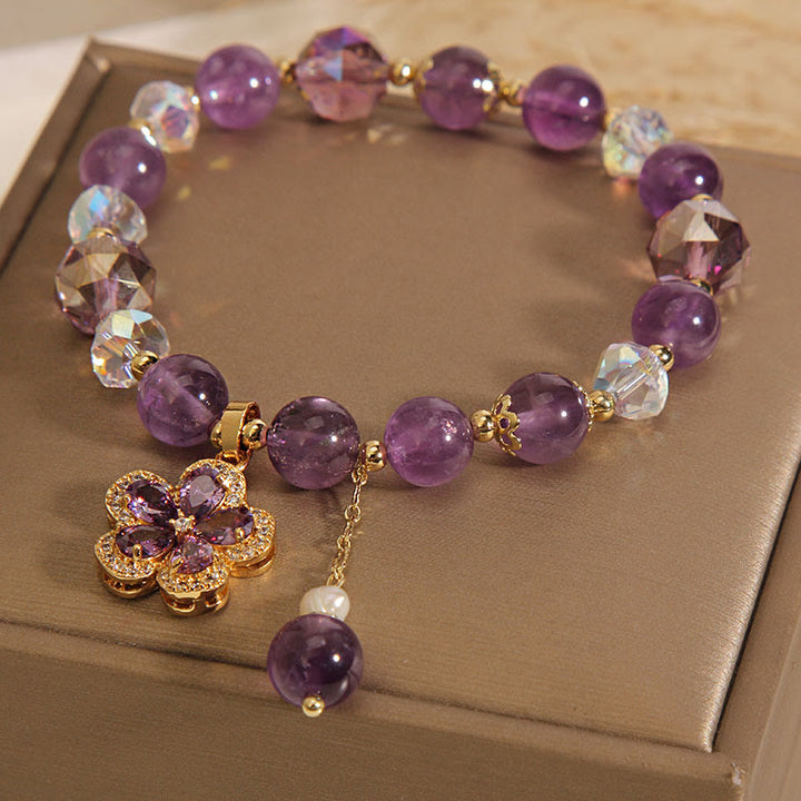 Bracciale con ciondolo a forma di fiore di perla di ametista naturale e trasformazione positiva