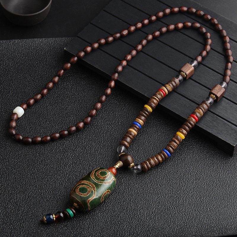 Collana di meditazione in legno di wenge con perline di Dzi in turchese Buddha Stones