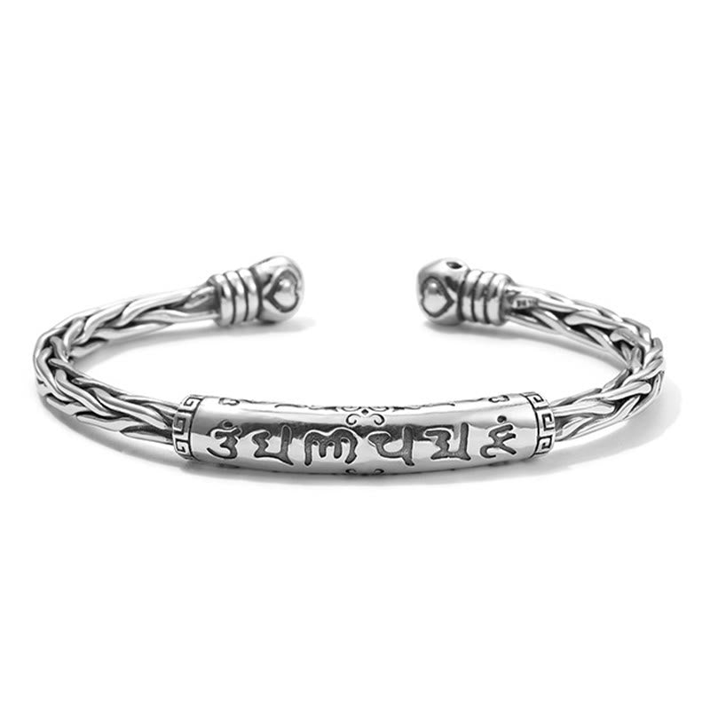 Buddha Stones Tibet Om Mani Padme Hum Braccialetto con polsino inciso Focus