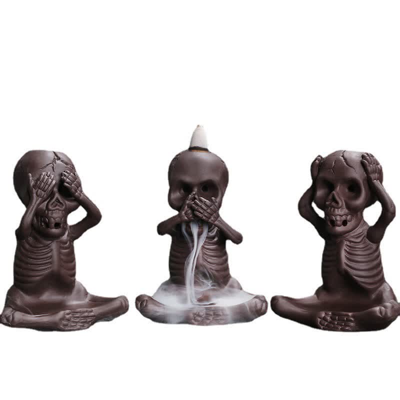 Buddha Stones Piccolo teschio Fantasma Argilla viola Fontana di fumo a riflusso Bruciatore di incenso della pace Decorazione