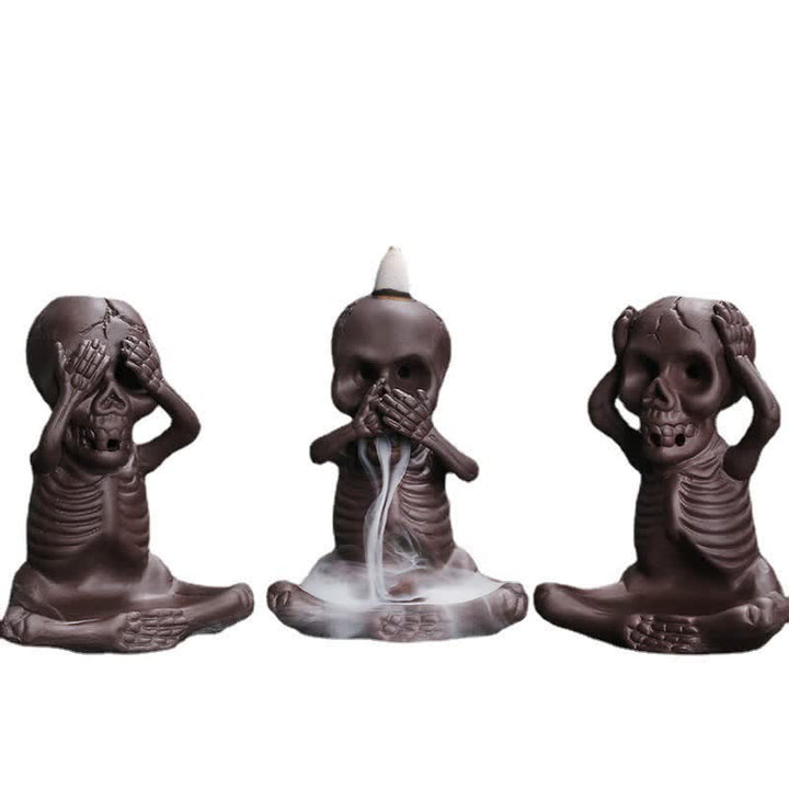 Buddha Stones Piccolo teschio Fantasma Argilla viola Fontana di fumo a riflusso Bruciatore di incenso della pace Decorazione