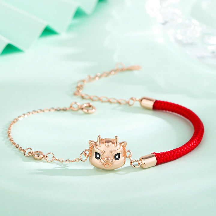 ❗❗❗Un'offerta lampo - Braccialetto di protezione con catena rossa con cordino a forma di drago carino, in argento sterling 925, con Buddha Stones Buddha e fortuna dell'anno del drago