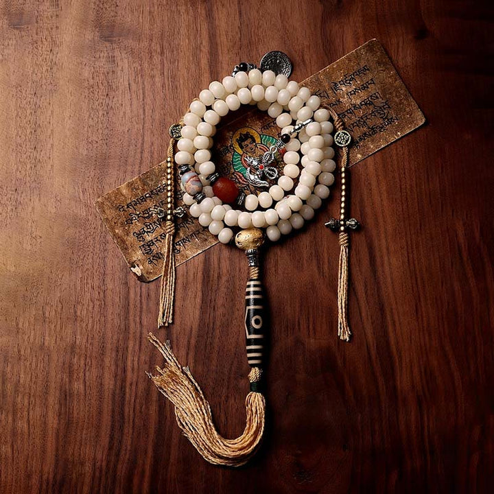 Buddha Stones Tibet 108 perle Mala Bodhi Seme Bagua Vajra Dzi Perline Bracciale Ricchezza Agata Grigia