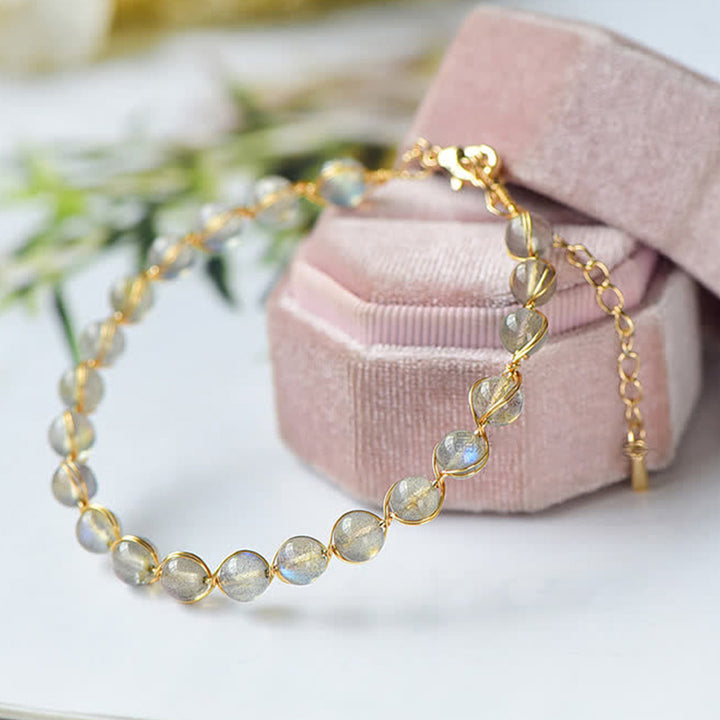 Braccialetto positivo di guarigione in pietra di luna naturale Buddha Stones 14K Gold