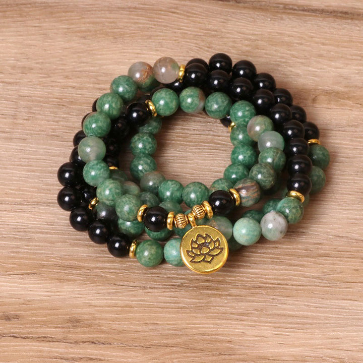 Buddha Stones 108 Perle Bracciale Mala di Guarigione in Agata Naturale