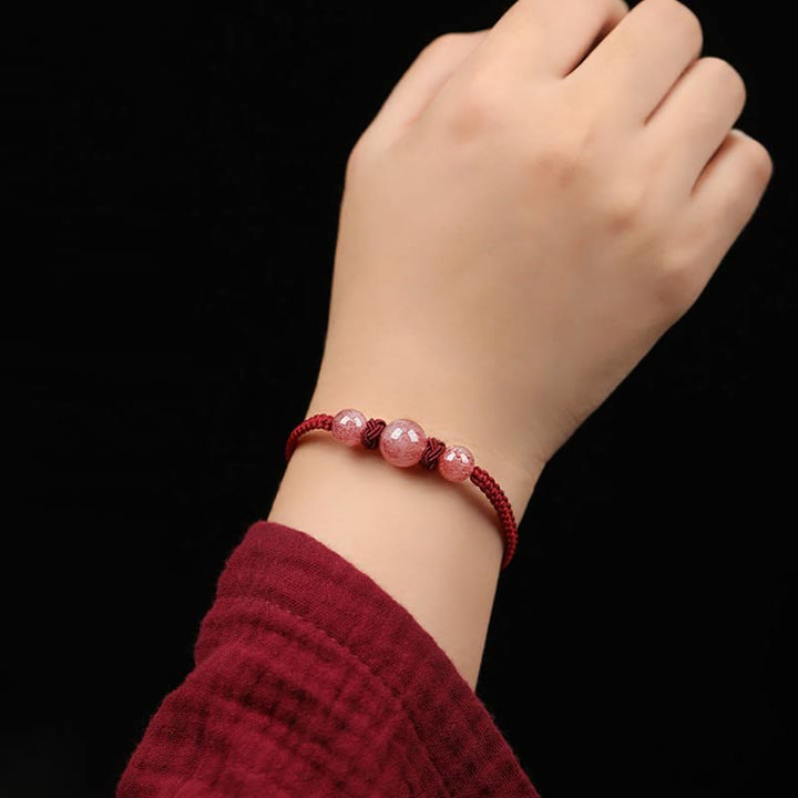 Buddha Stones Natural Strawberry Quartz Crystal Love Braccialetto intrecciato con corda rossa alla caviglia
