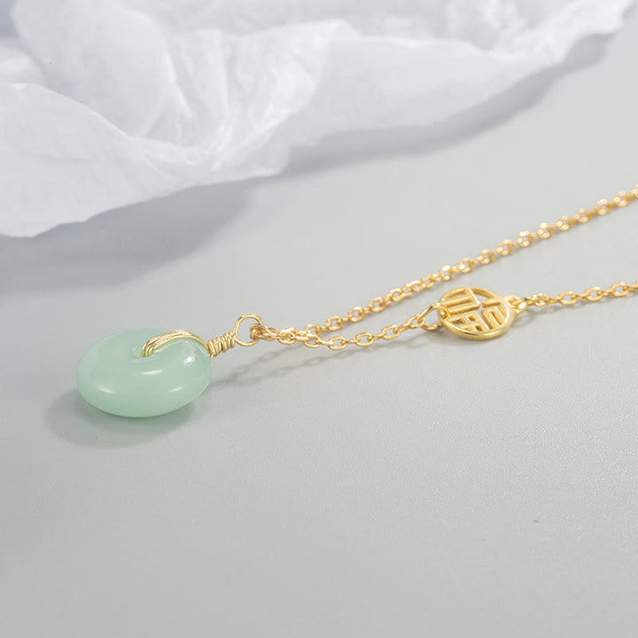 Buddha Stones Giada Fu Carattere Moneta di Rame Fibbia della Pace Abbondanza Collana Pendente