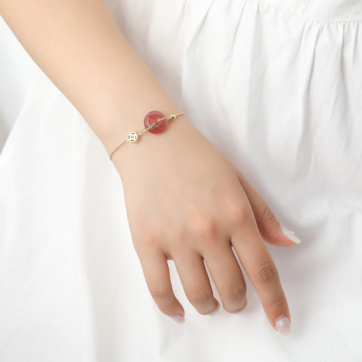 Bracciale Buddha Stones Strawberry Quartz Peace Buckle Coin Love