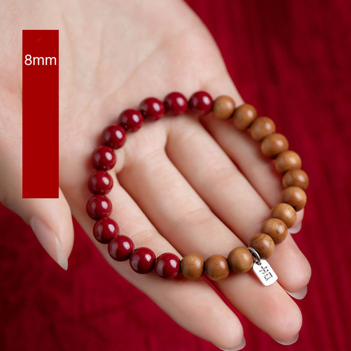 Bracciale Buddha Stones in argento sterling 925, legno di pesca, cinabro, allontana gli spiriti maligni