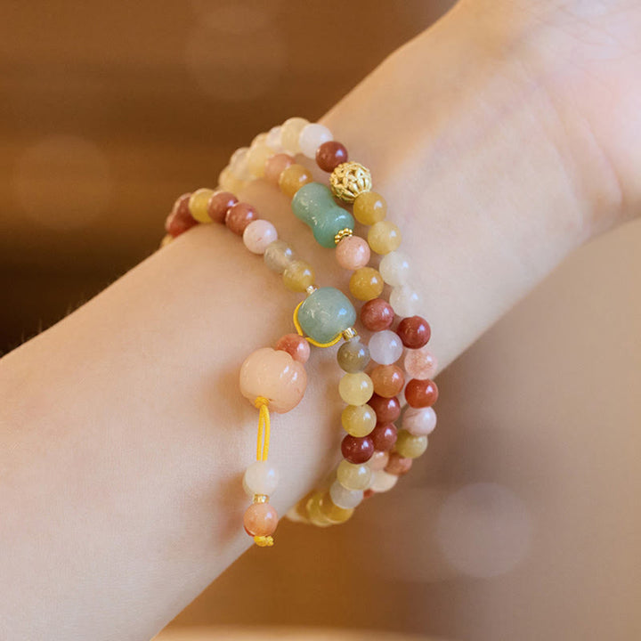 Braccialetto triplo giro Buddha Stones Natural Golden Silk Jade Pumpkin Charm Wealth Luck