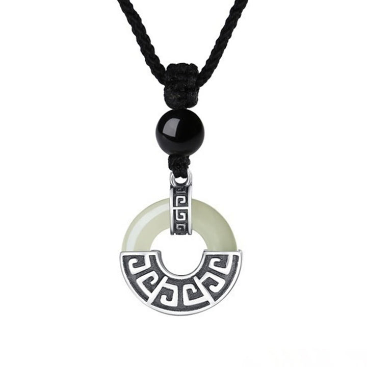 Collana con ciondolo Buddha Stones in argento sterling 925, giada naturale di Hetian, fibbia della pace e prosperità