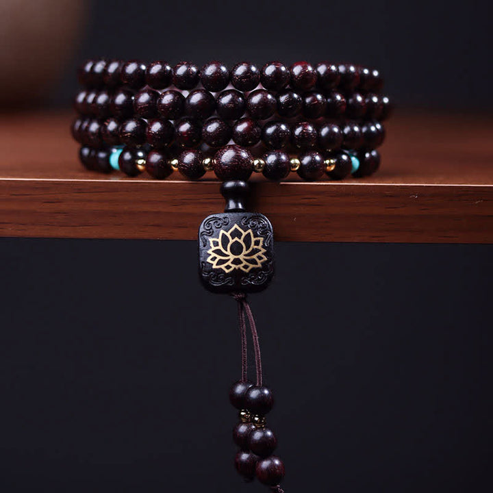 Buddha Stones 108 Mala Beads Tibetano Piccola Foglia Sandalo Rosso Braccialetto di Equilibrio di Loto
