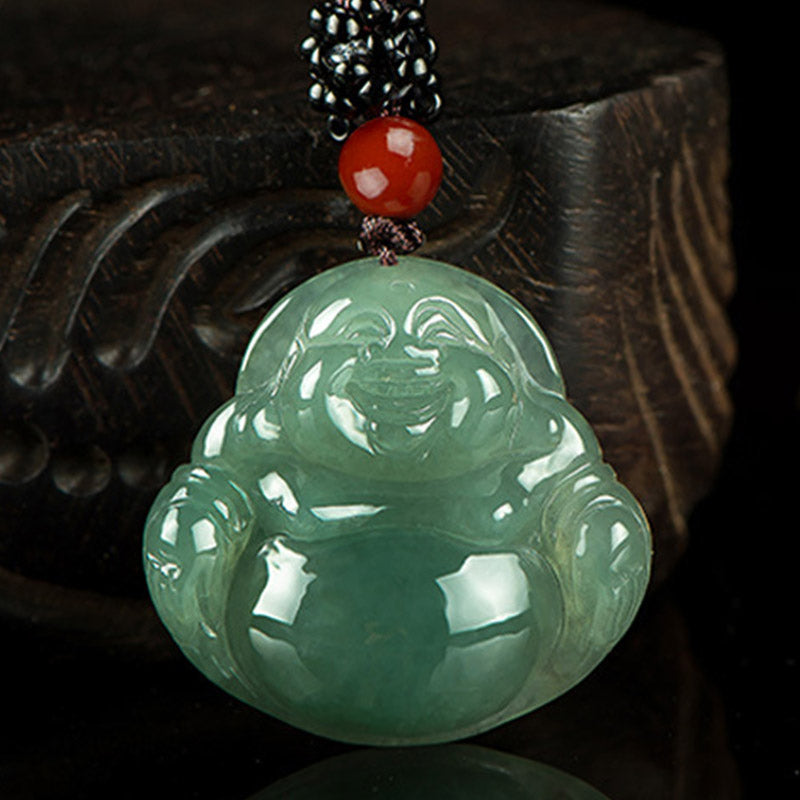 Collana con ciondolo in corda di giada con Buddha che ride e abbondanza - image 2