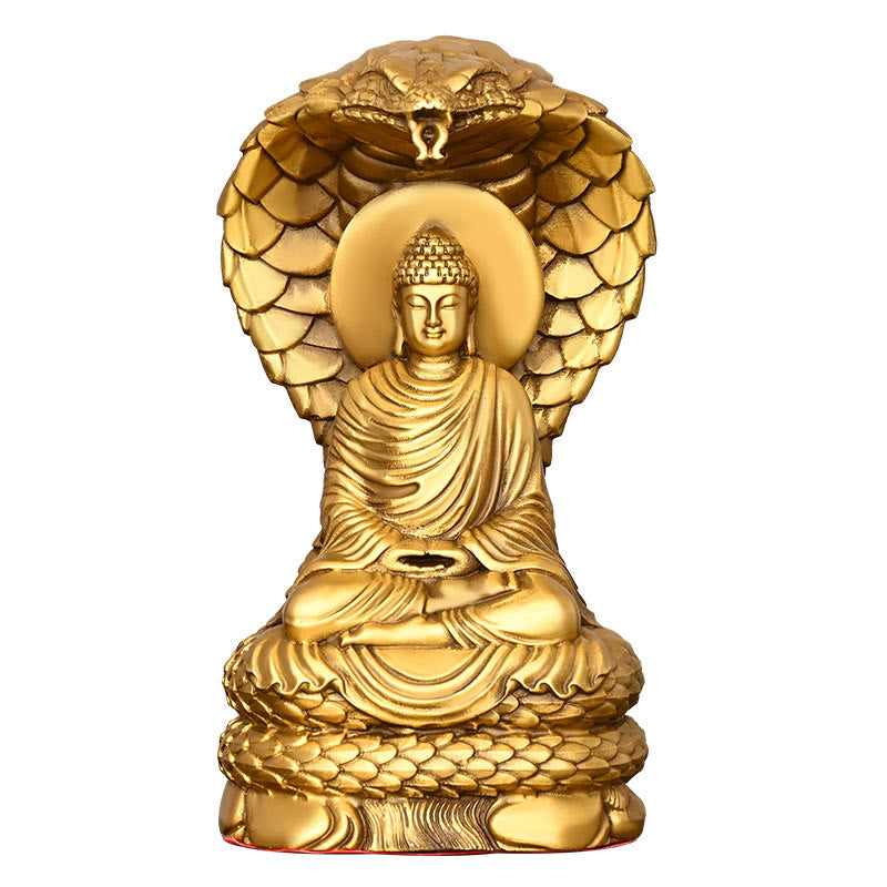 Buddha Stones Buddha Shakyamuni Figurina del serpente Serenità Statua in rame Decorazione per la casa Offerta